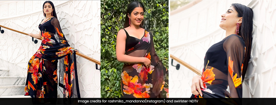 Actress Rashmika in Love with her New Floral Printed Saree